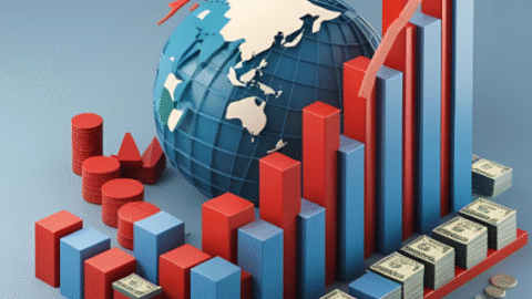 Bar chart ranking GDP of top 50 countries, led by US, China, and Japan.