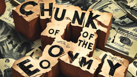 Puzzle pieces shaped like economy sectors for 'chunks of the economy' crossword clue.